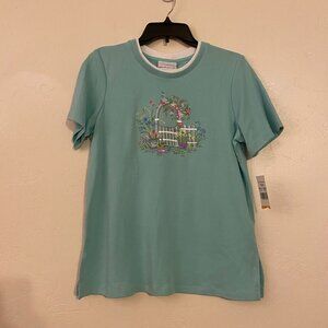 NWT Alfred Dunner Classic Mint color. Size S. Garden Scene embroidered